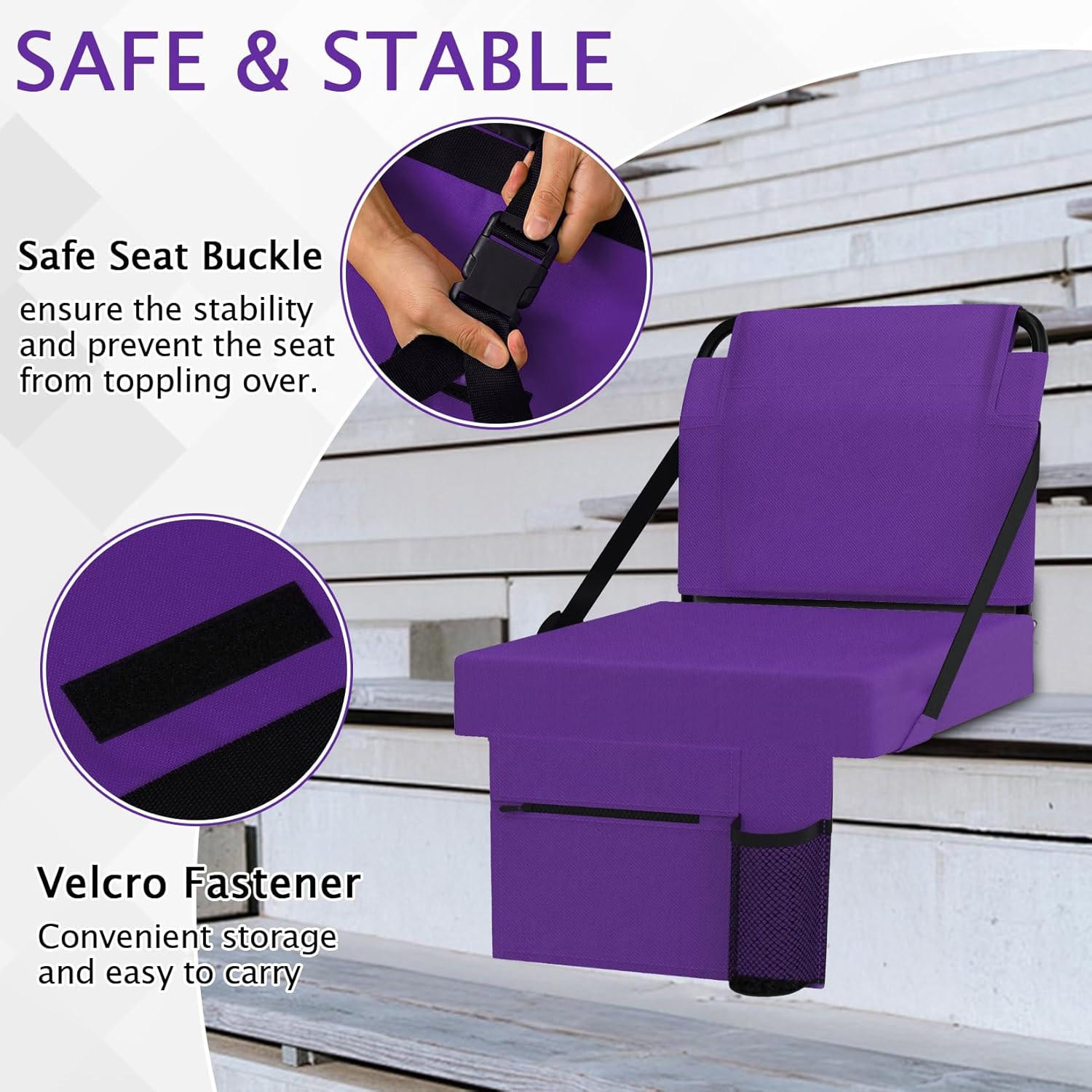 2pcs Stadium Seat for Bleachers with Back Support，Portable Bleacher Chairs with Back and Cushion，Includes Shoulder Strap and Cup Holder