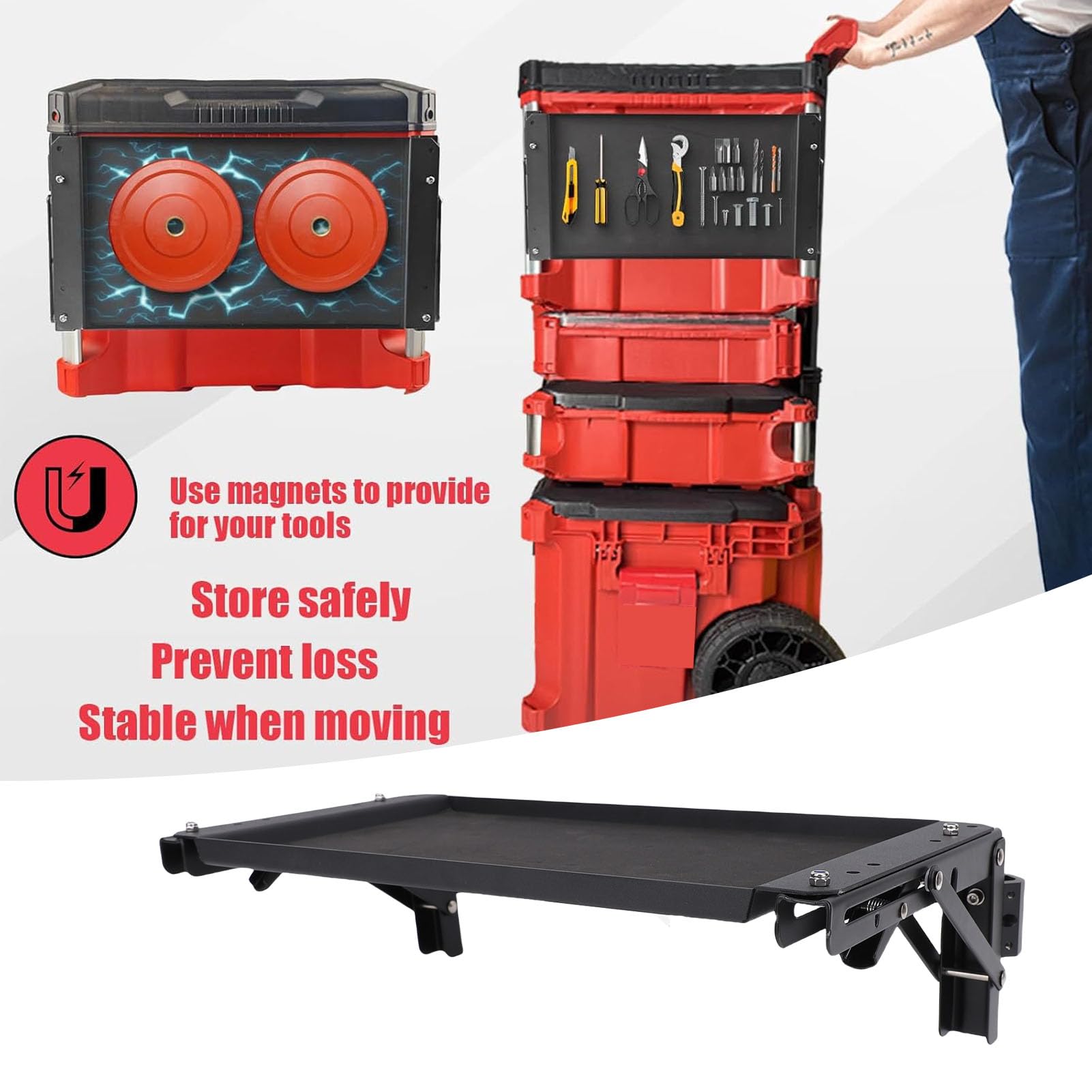 Asixxsix Klapptischtisch -Top -kompatibel mit Packout -Toolbox, Werkzeugabfassungshalterung, Arbeitstabelle Seitenspeicher für Ihr Packout -System, Safe Storage Workbench