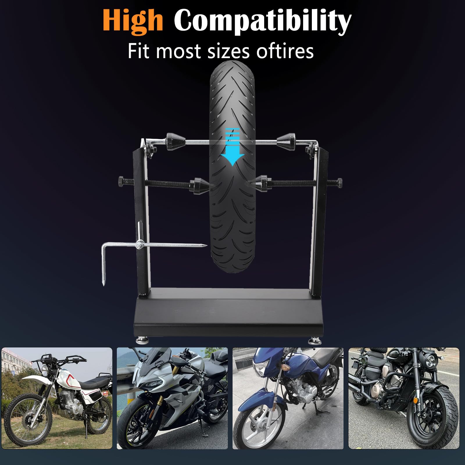 Equilibratore per Pneumatici Portatile per Moto e Bicicletta, Dispositivo di Equilibratura Statica con Base e Coni di Centraggio Regolabili