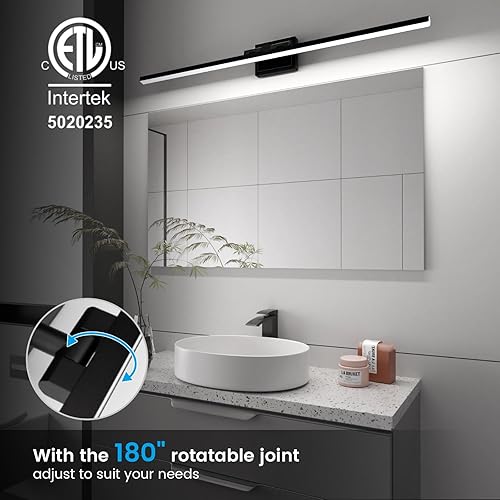 Miniatura 2 de VOLISUN Moderna lámpara de tocador de baño de 48 pulgadas, giratoria, 30 W, regulable, 5CCT, lámpara de baño LED sobre el espejo, luz de tocador de