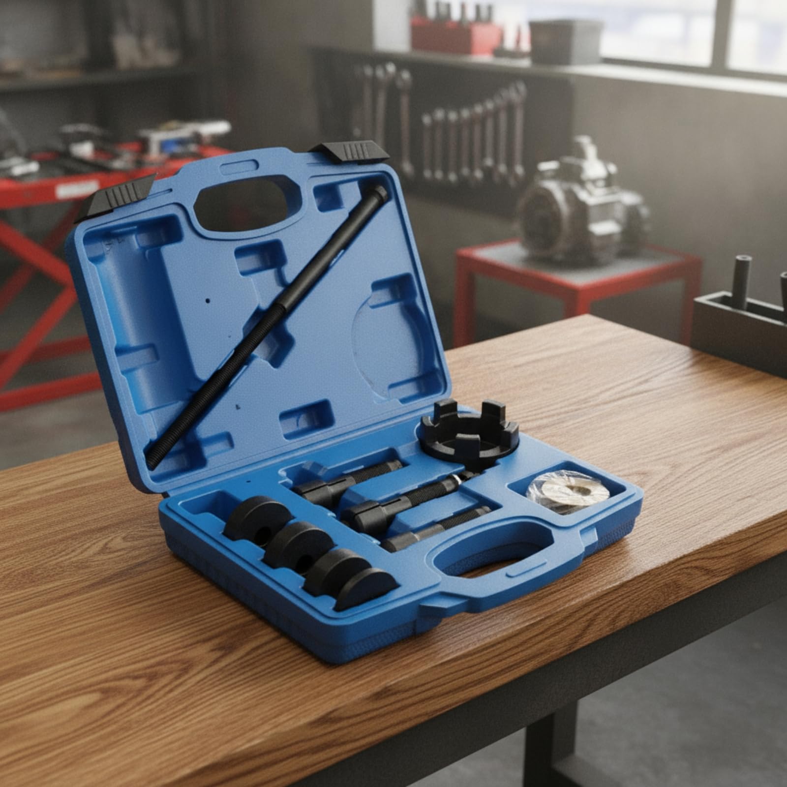perfeclan Extractor de Rodamientos de Motocicleta Juego Completo para Bujes de Rueda Varilla de Tracción y Componentes Acero al Carbono Caja con Asa Integrada