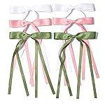 6PCS Hair Bows for Women Hair Clip Hair Tassel Hair Ribbon Ponytail Holder Accessories Slides Metal Clips Barrettes Girls Toddlers Teens Green Pink White