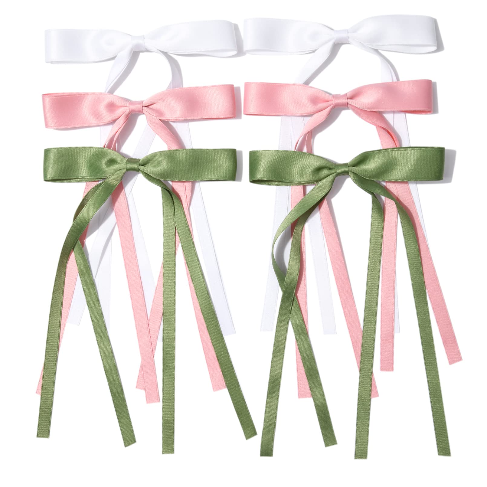 6PCS Hair Bows for Women Hair Clip Hair Tassel Hair Ribbon Ponytail Holder Accessories Slides Metal Clips Barrettes Girls Toddlers Teens Green Pink
