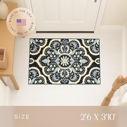 Miniatura 2 de Maples Rugs - Alfombra antideslizante Vivian, para cocina, patrón de medallones fabricada en Estados Unidos, 2.6 x 3.10 pies, color azul persa