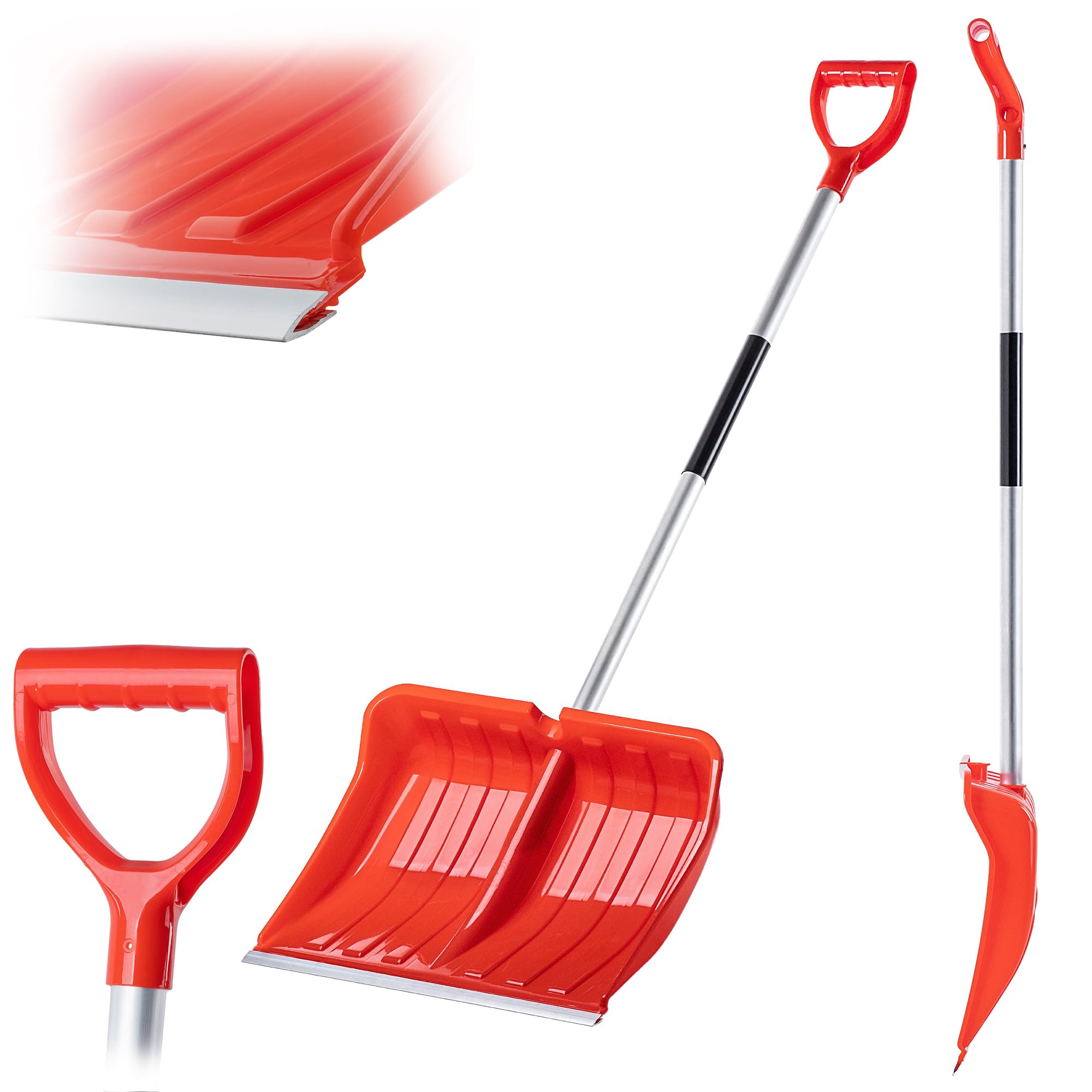 KADAX Pelle à Neige Professionnelle 50 x 138 cm - Poignée Antidérapante, Lame en Plastique et Bord en Aluminium (Orange)