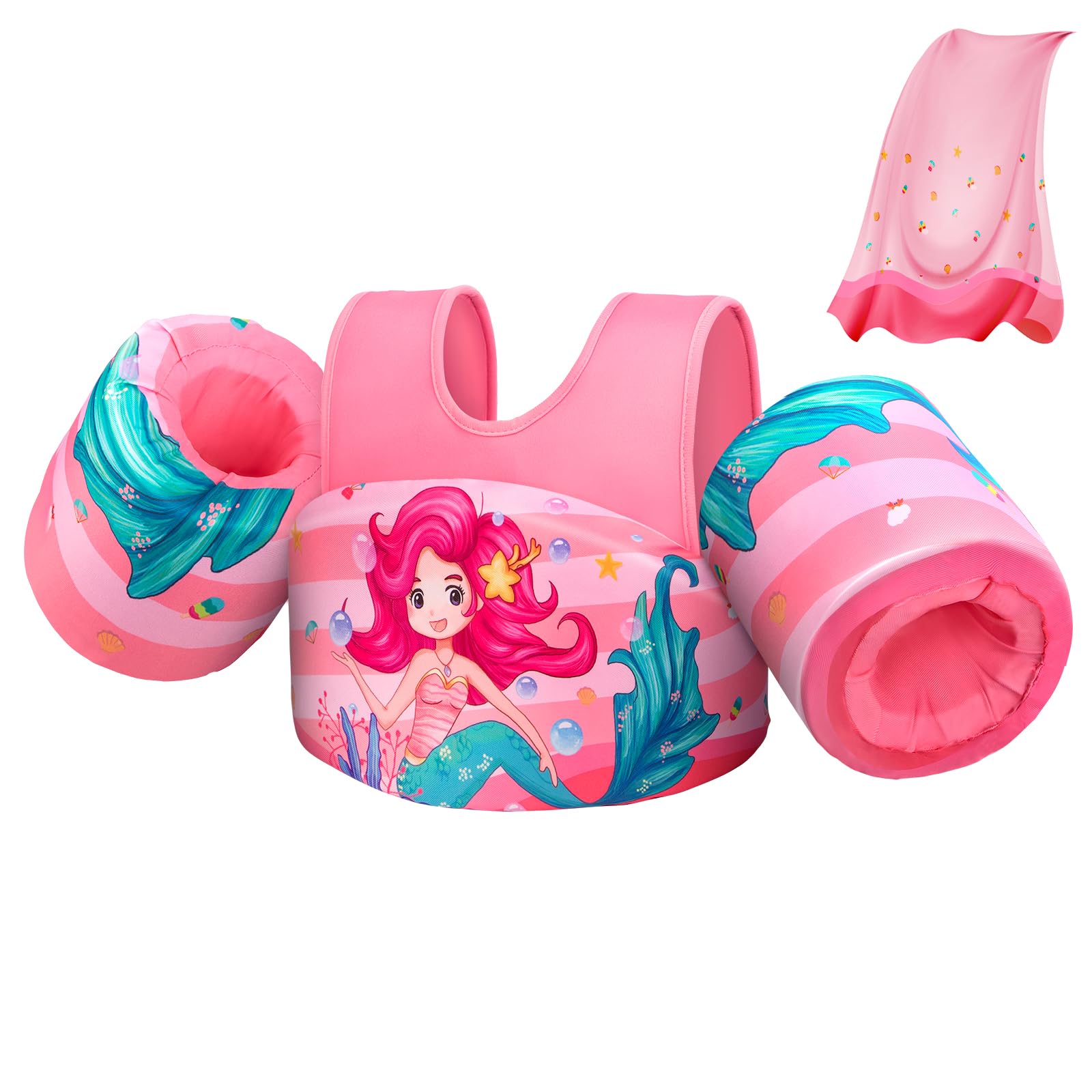 Chaleco de Natación para Niños con Capa, Tirantes Ajustables, Abuytwo Chaleco Flotador con Brazalete para Bebes de 2-7 Años Niños y Niñas Chaleco Flotantes Entrenamiento, 10-23 kg