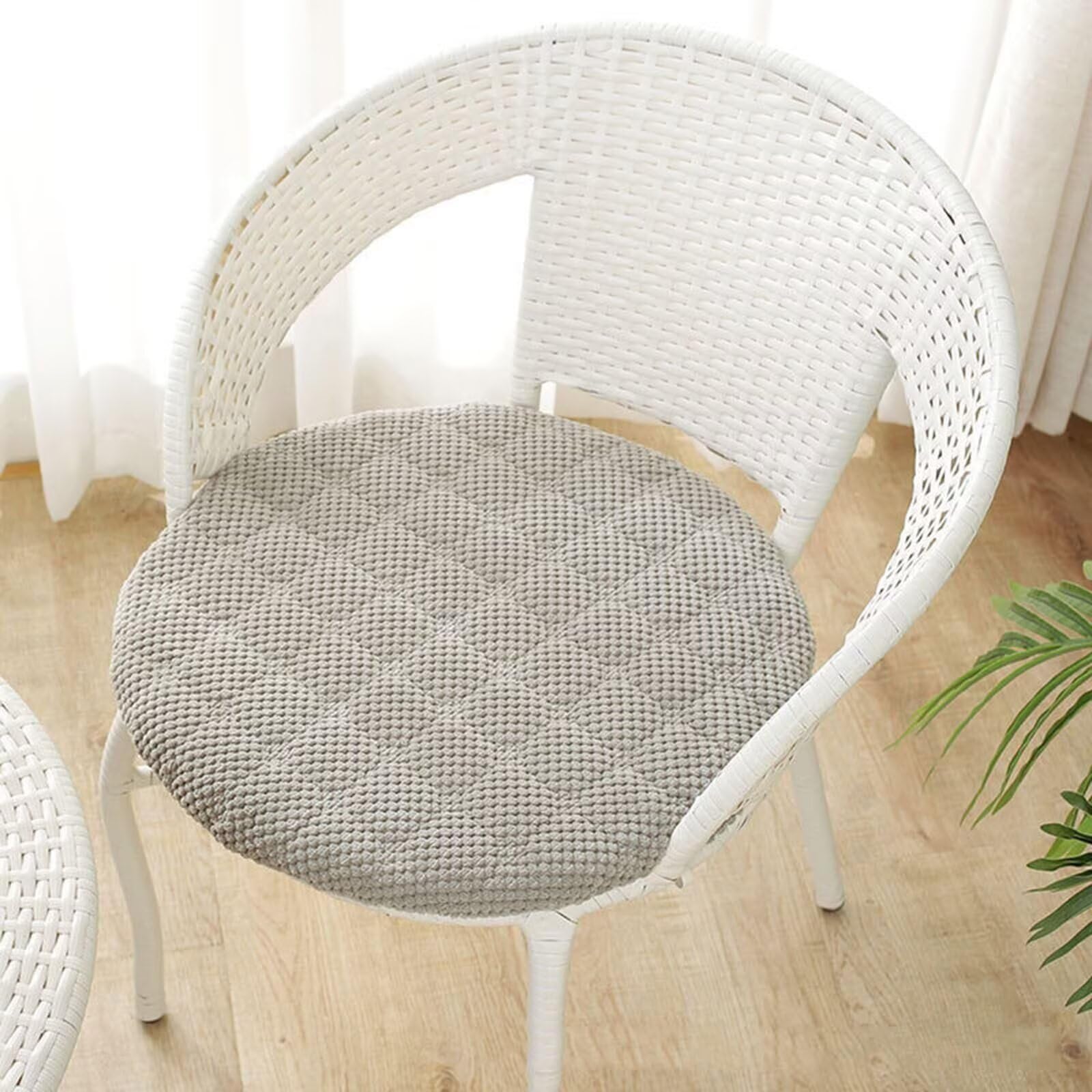 35cm Round Chair Cushions Set of 1, Light Gray Corduroy Seat Cushions with Zip, Washable Non-Slip Desk Chair Pads, Soft Foam Seat Pads for Dining Chairs, Kitchen, Office