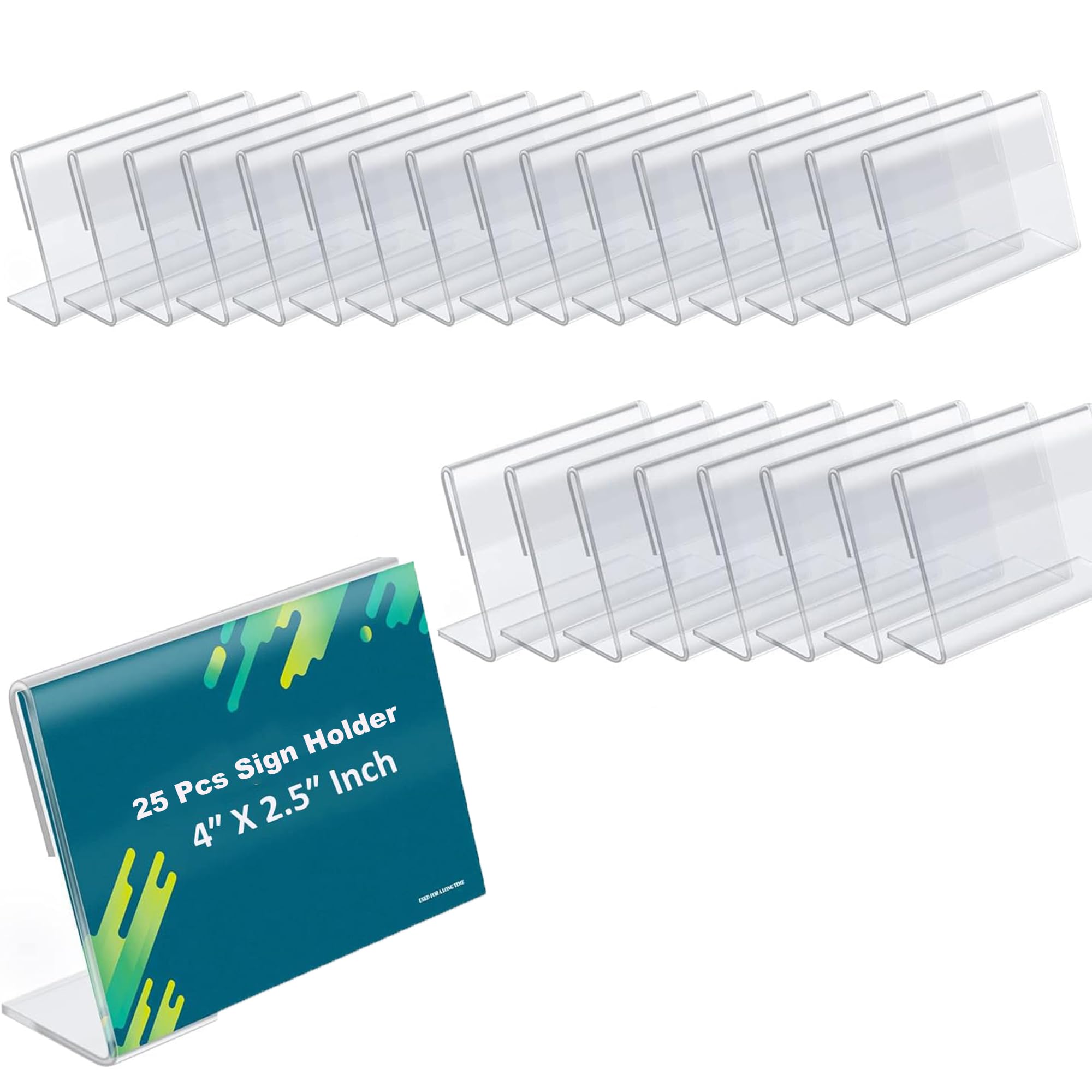 Shuban Acrylic Sign Holder L-Shape Acrylic Table Display Label Price Tag Name Card Holder Stands For School Office Counter Restaurants Supermarket (4 Inch W X 2.5 Inch H - 25Pcs)-image-3