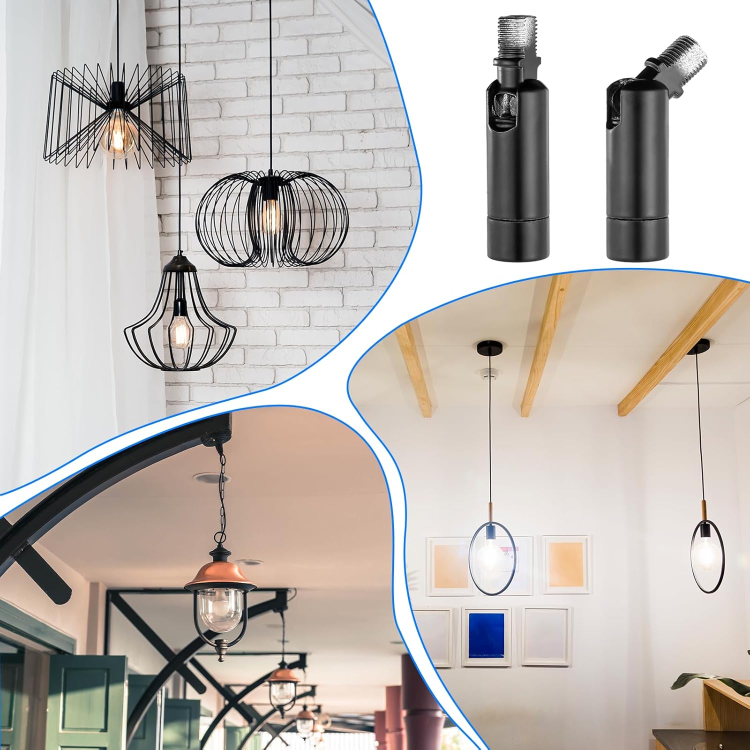 EupHHonycs 4 PCS Sloped Ceiling Adapter, Black Sloped Ceiling Light Fixture Adapter, 180 Degree Ceilings Pendant Lighting Adapters for Vaulted or Angled Overhead