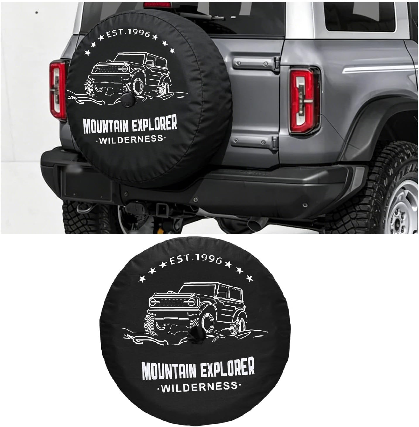 Spare Tire Covers for Ford Bronco 2021-2026 (Badlands, Wildtrak, First Edition, Sasquatch, Everglades, Heritage Limited Edition), with Backup Camera Hole Exterior Accessories (35 inch)