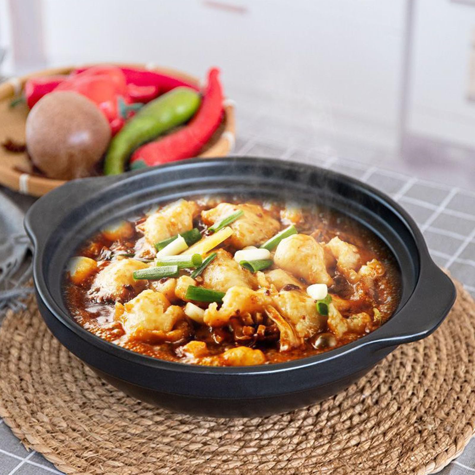 Koreanischer Steintopf, brutzelnder Hot Pot mit Deckel, Lithium-Porzellan-Schüssel, Suppen-Dolsot-Schüssel für Reis-Eintopf-Auflauf-Nudeln