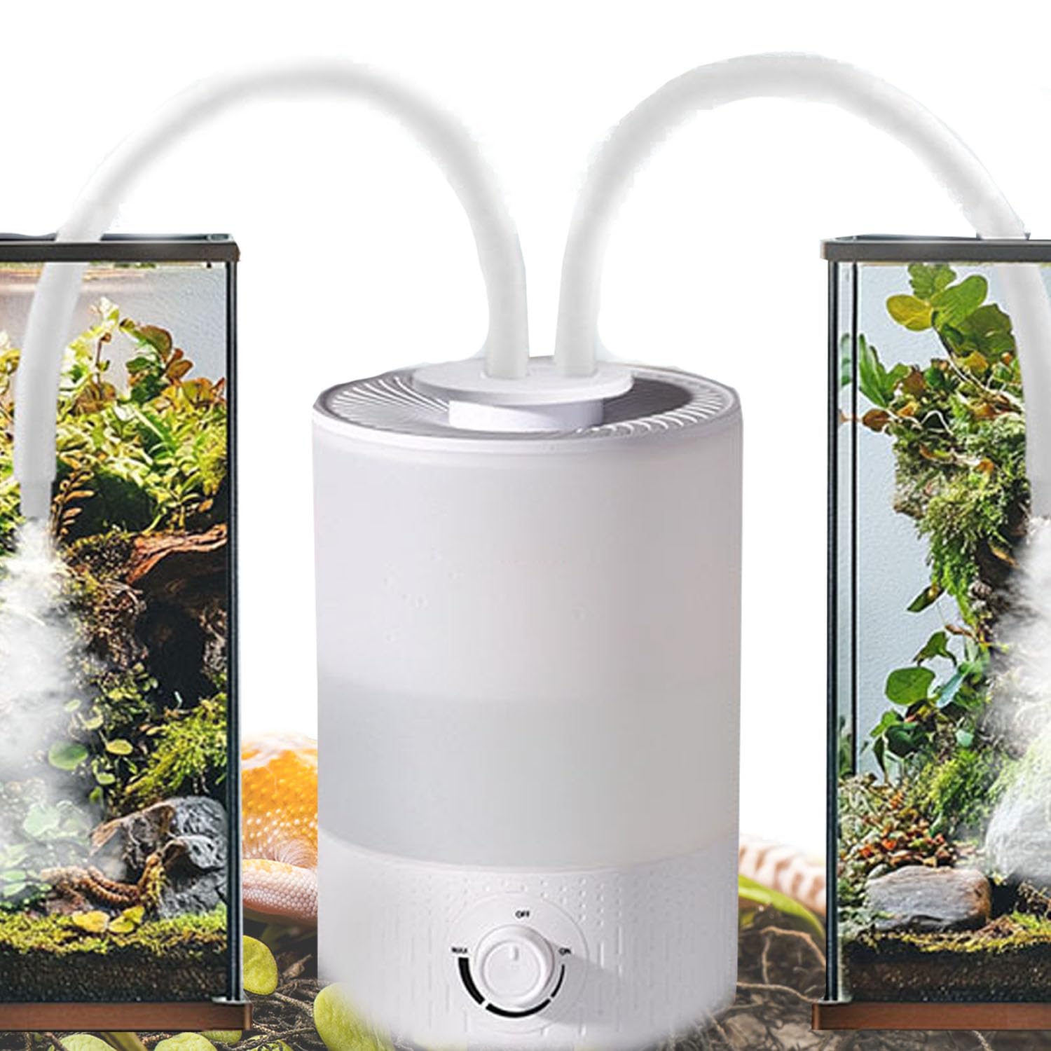 Humidificador nebulizador para reptiles, 4 L con doble tubo de extensión, niebla pesada para alta humedad, creando un ambiente de selva tropical para anfibios, tortugas y ranas