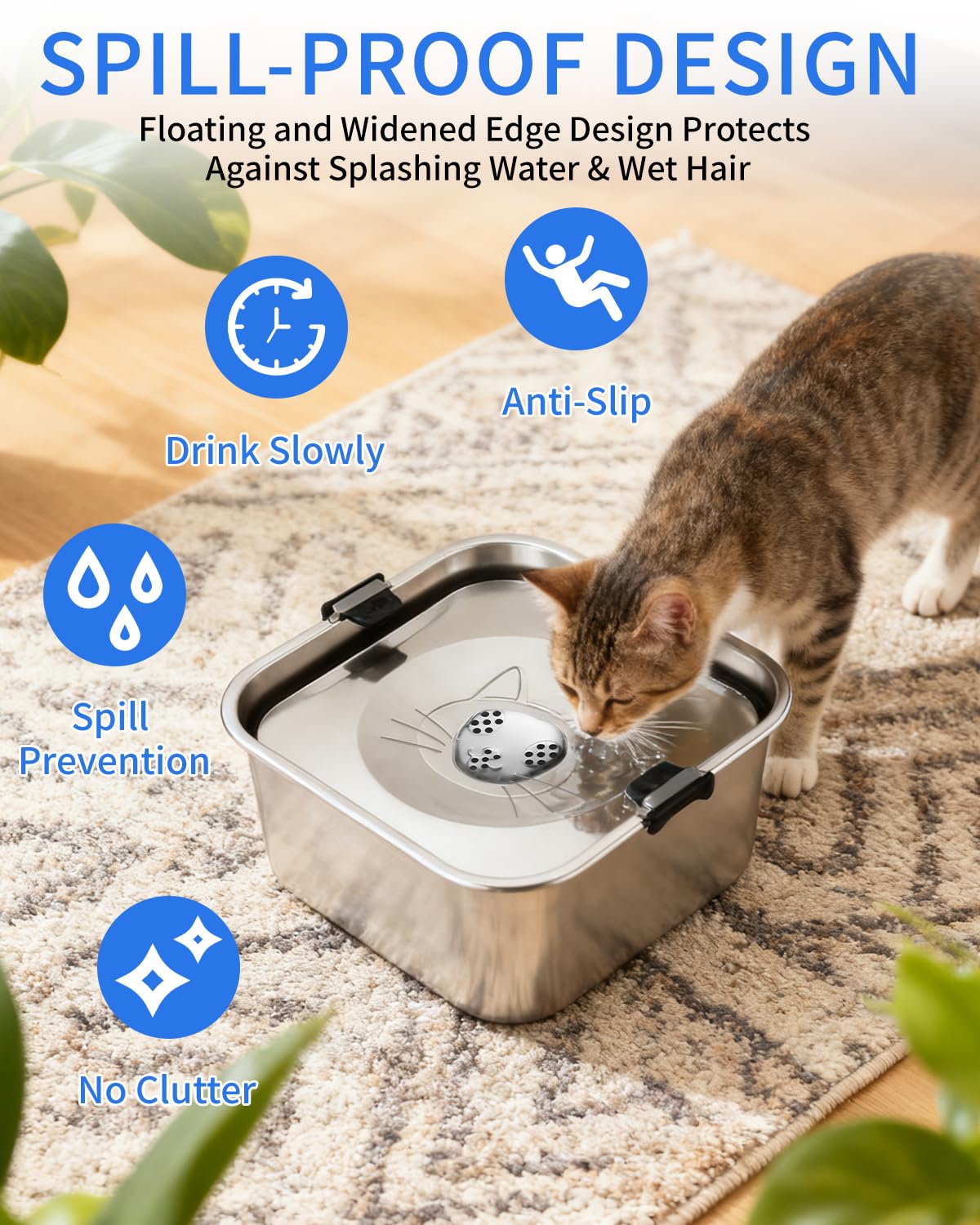 Ciotola d'acqua per cani senza sbavare, 3L Ciotola Antigoccia Cane con Disco Flottante Sigillato,Antipolvere Ciotolas Acqua Cane che Promuove il Bere Lento per Viaggi,Esterno,Casa