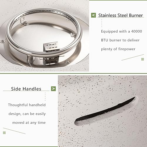 Miniatura 5 de COSIEST Mesa para fogata de propano para exteriores con piedra sintética blanca terrazo de 25.6 pulgadas, base redonda de acero inoxidable de 40.000