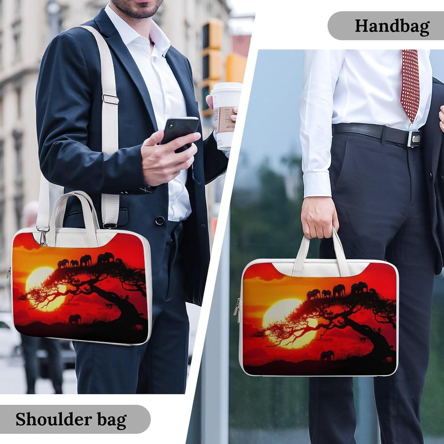 Funny Elephants Sunset Laptop Bag with Removable Shoulder Strap image 3
