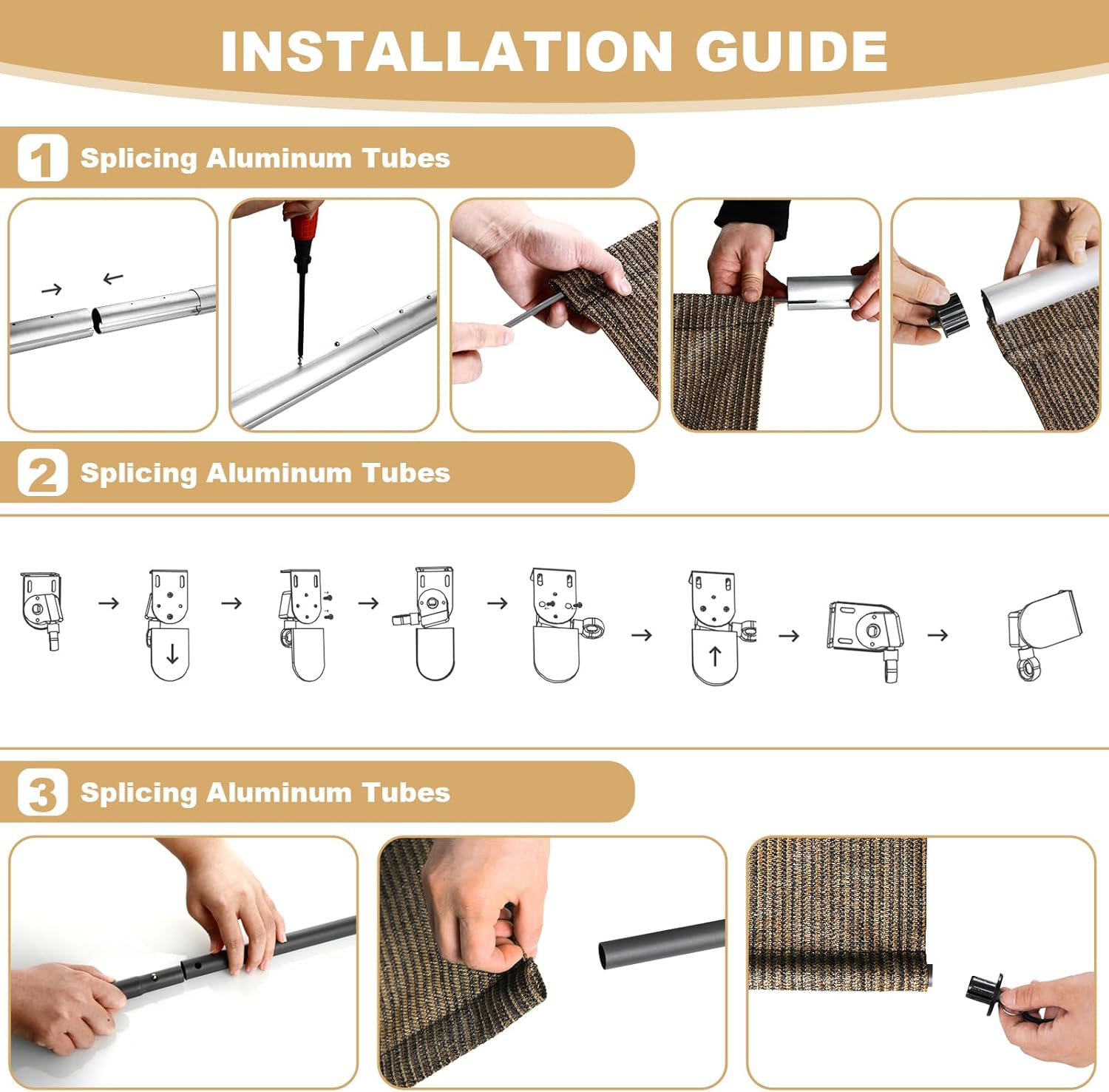 LIFERUN Outdoor Roller Sun Shade 8' W x 6' H, HDPE Shade Cloth for Patio Pergola, Aluminum Tube with Cordless Wand Crank Operation, Sunshade for Outdoor Patio, Porch, and Garden(Coffee)