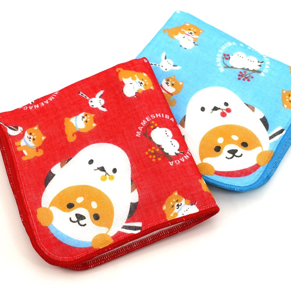 Amazon｜豆柴とシマエナガ ハンカチ (EL) 豆柴×シマエナガ 日和