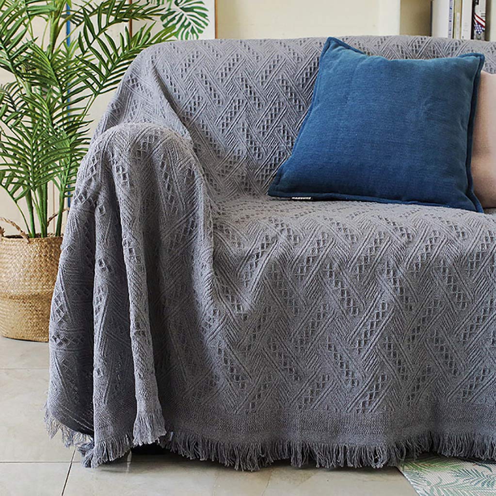 Couvre lit gris doux tissé main grande nappe de pique-nique