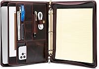 Vista 9 de YIWEN Cartera Portafolio de 3 Anillas de Cuero Crazy-Horse Hecha a Mano con Cremallera para Hombres y Mujeres, Organizador de Negocios