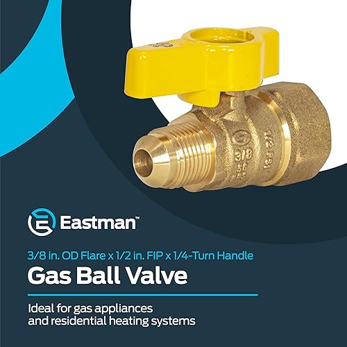 Miniatura 2 de Eastman Válvula de bola de gas recta femenina FIP x 38 pulgadas OD Flare con mango de 14 vuelta, accesorio de plomería de latón, 60001