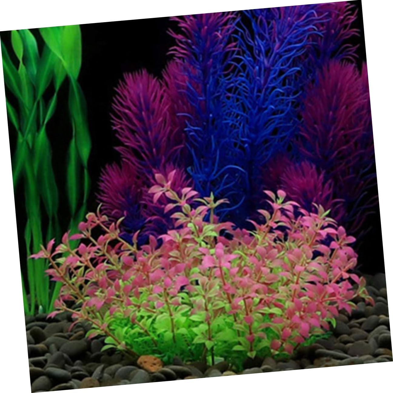 7pcs Aquarium Fake Plants Set, Replaceable Plastic Aquatic Grass Ornaments, Fish Tank Landscape Decor for Freshwater Tanks, Purple