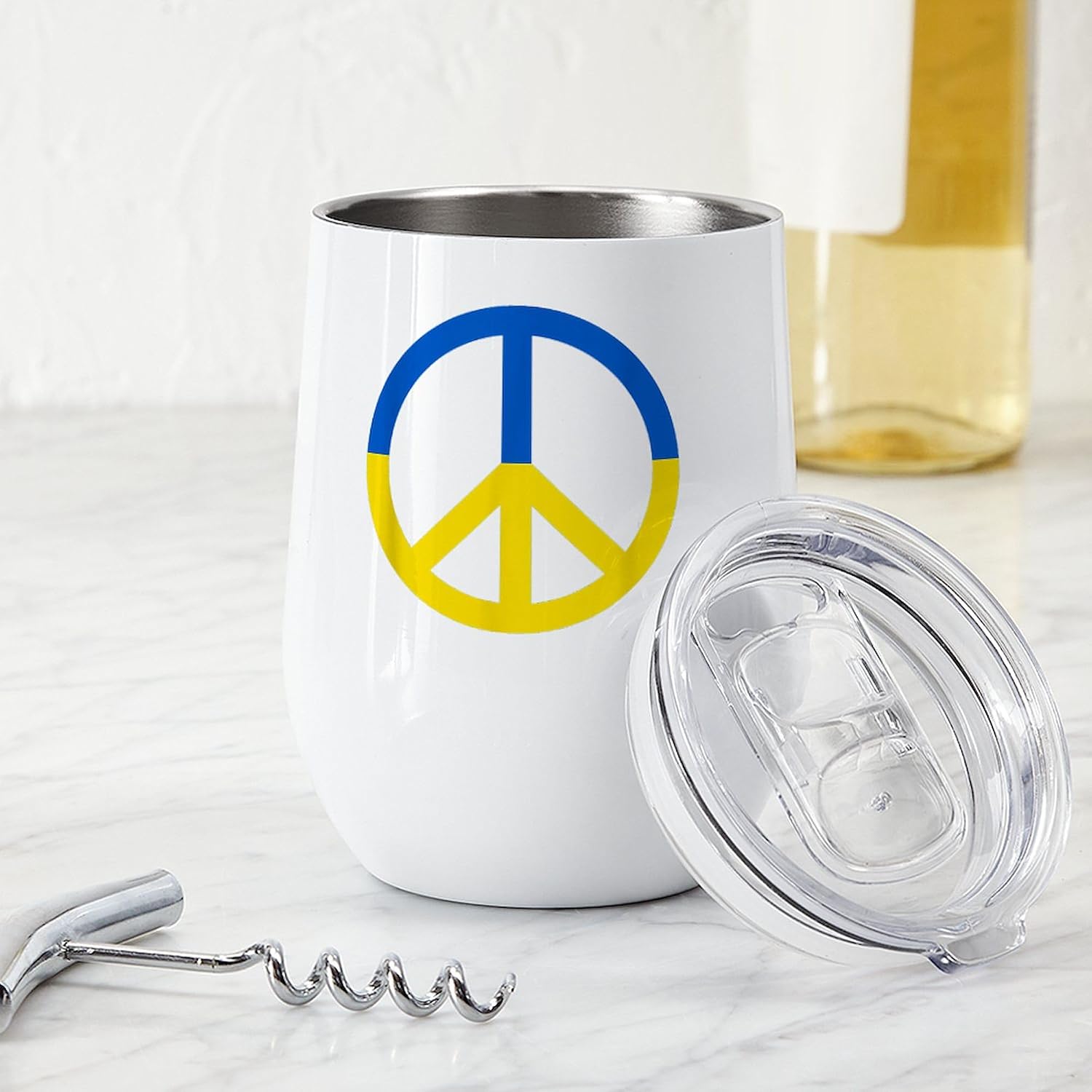 CafePress Peace For Ukraine Lover I S Insulated Wine Tumbler 12 oz