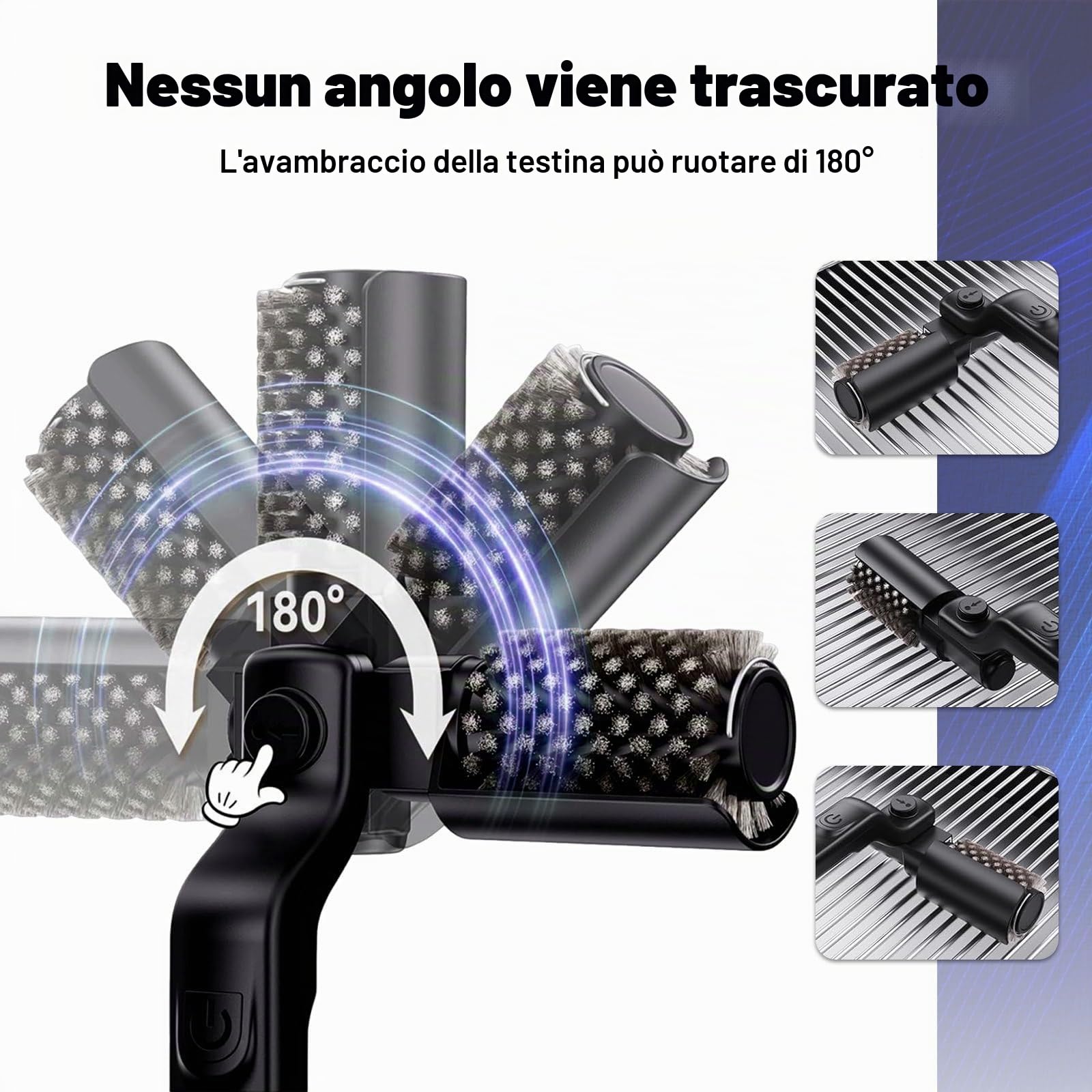 Spazzola Elettrica per Barbecue con Braccio a 180°, 2 Testine, Ricaricabile Senza Fili – Pulisce Griglia Bbq Elettrico con Paraspruzzi – Grill Brush Elettrico per Cucina e Barbecue