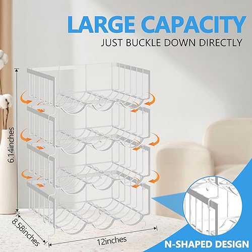 Miniatura 6 de Paquete de 4 organizadores apilables para botellas de agua para gabinete. Soporte para botellas de agua para cocina, refrigerador y despensa,