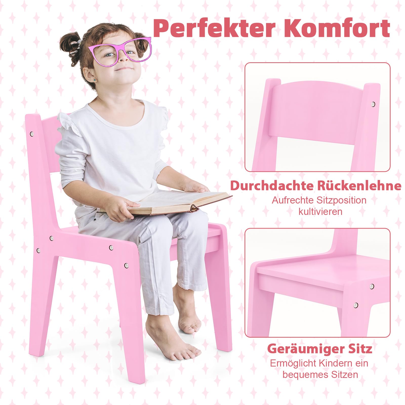 COSTWAY 2 in 1 Kinder Schminktisch Set, Frisertisch mit Hocker, LED-Leuchten, Spiegel, Schrank & Schublade, Kosmetiktisch Schminkkommde mädchen aus Holz für Kinder ab 3 Jahren (Rosa)