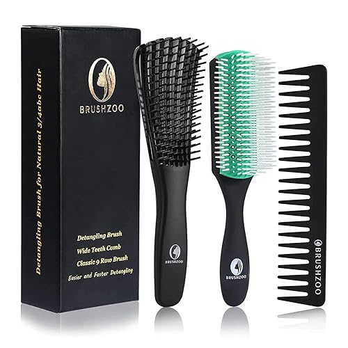 BRUSHZOO - Cepillo para cabello rizado, cepillo desenredante para mujeres, hombres o niños, cabello natural negro, cepillo desenredante para cabello