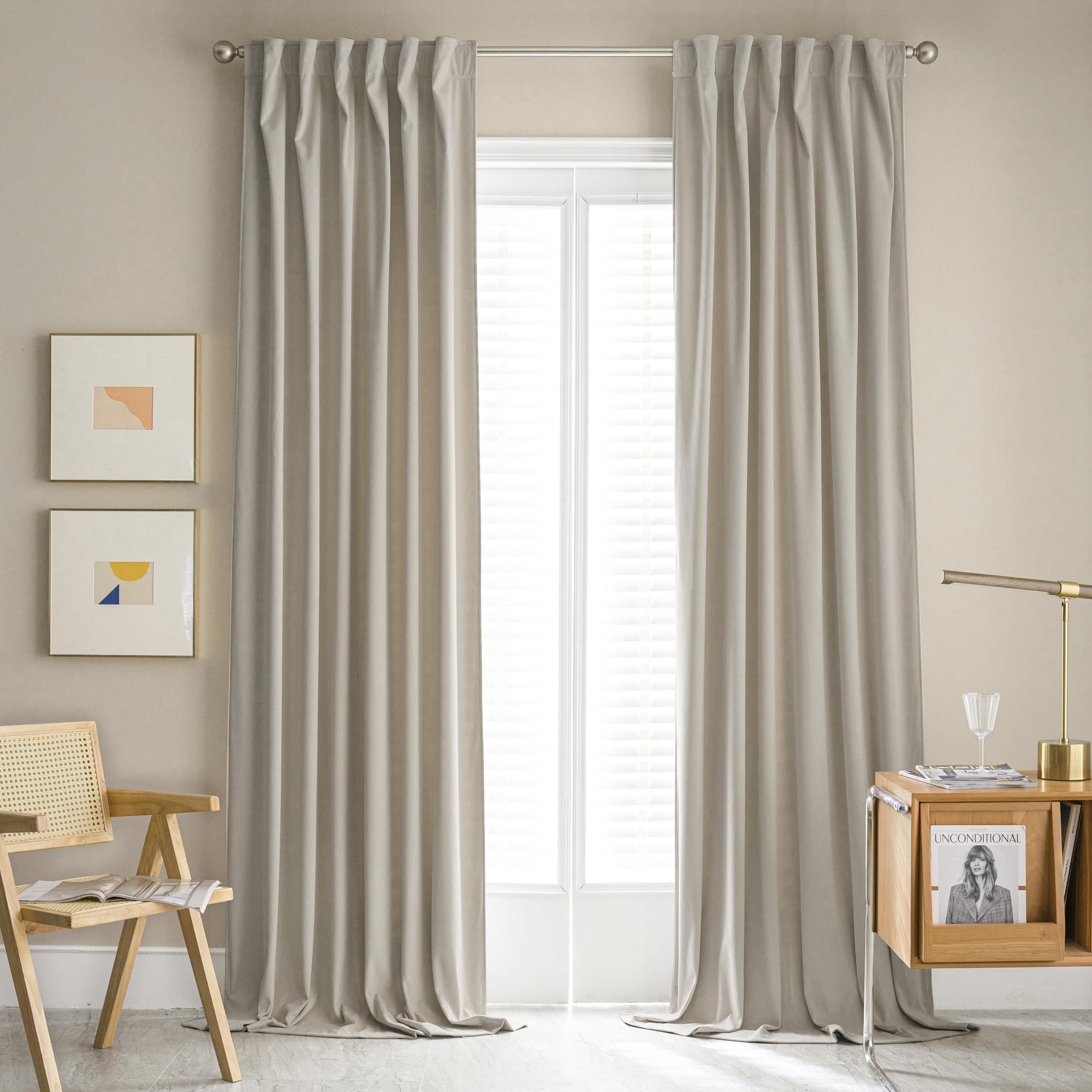 MUMFAS Tende Oscuranti In Velluto Tortora 132x248 Cm – 2 Pannelli Con Passanti, Isolanti Termiche E Acustiche