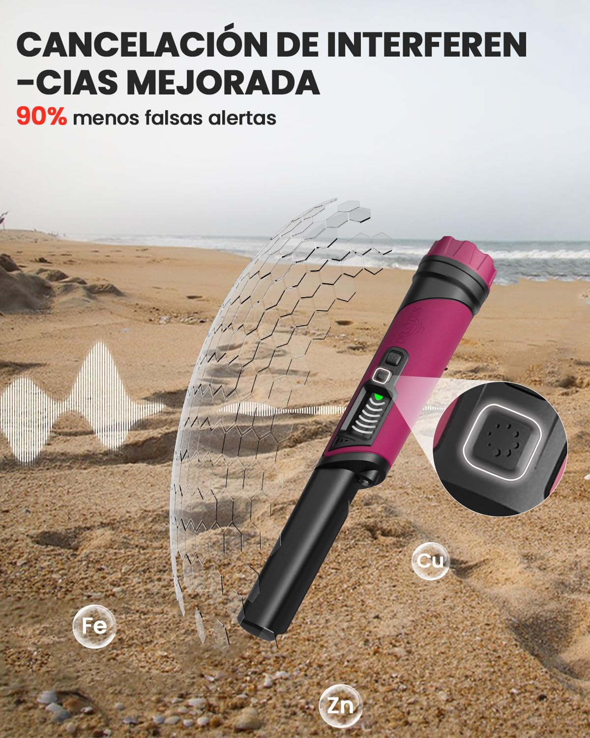 DR.ÖTEK Pinpointer Detector de Metales de Mano, IP68 Totalmente Impermeable Pinpointer de Mano con Pantalla LCD Novedosa Función de Cancelación de Interferencias, Alta Sensibilidad, 3 Modos de Alerta