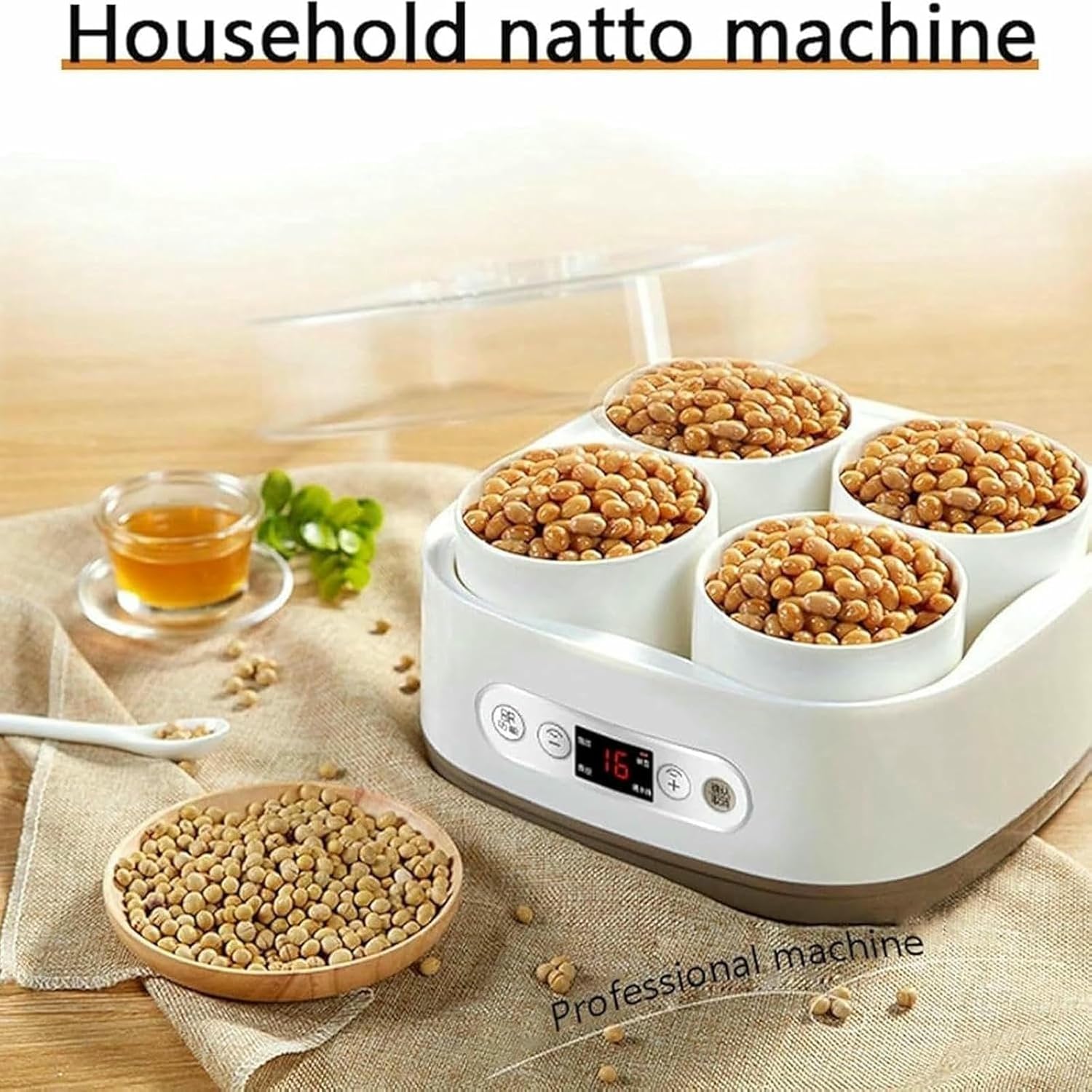 Natto Machine, Smart Fermentation Machine 1.5 L with 4 Ceramic Containers, Constant Intelligent Temperature of 40 ℃ to Make Yogurt and Prepare Natto