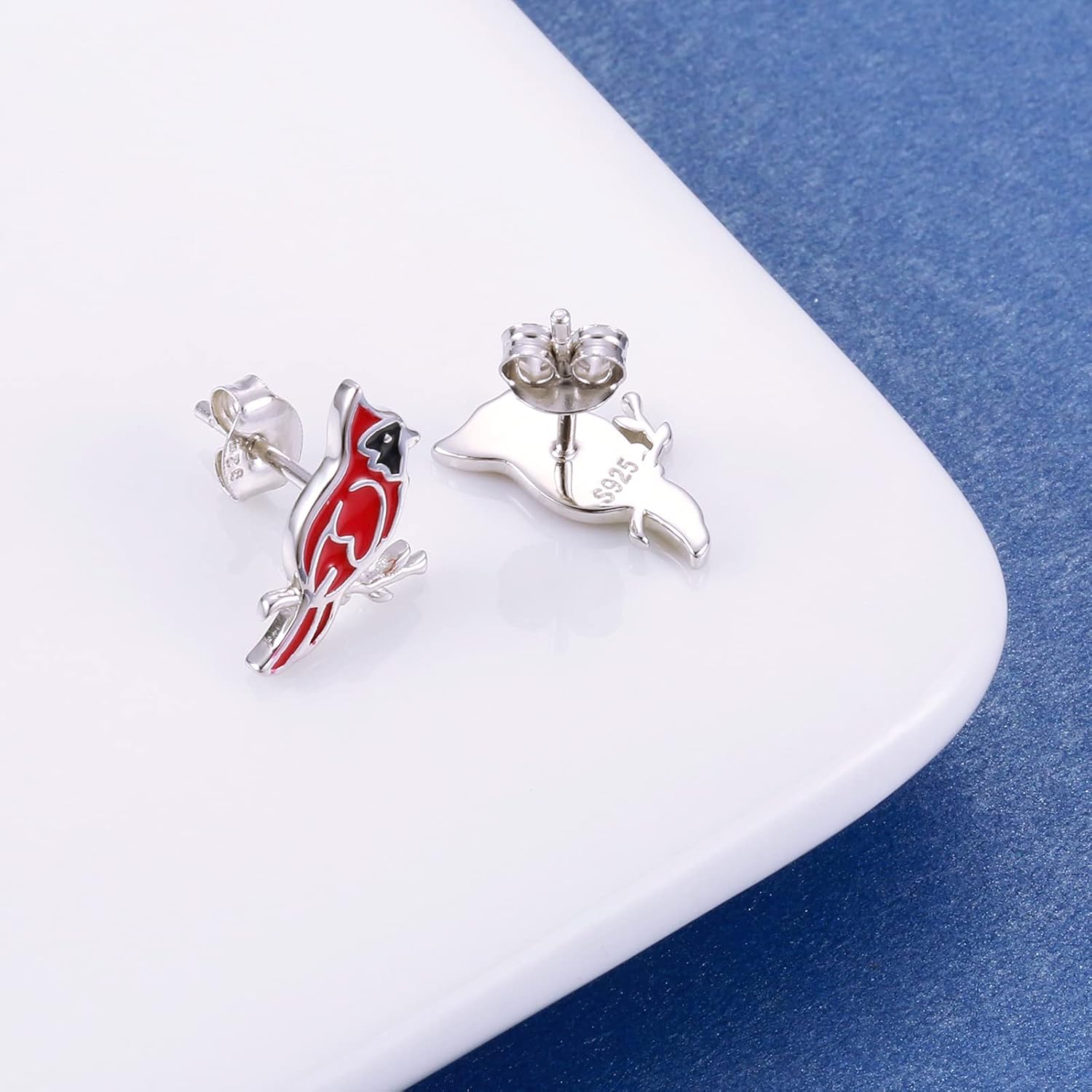 MANBU Sterling Silver Cardinal Jewelry for Women - Red Bird Stud Earrings Pendant Locket Necklace Bracelet Always In My Heart Memorial Jewelry Gift