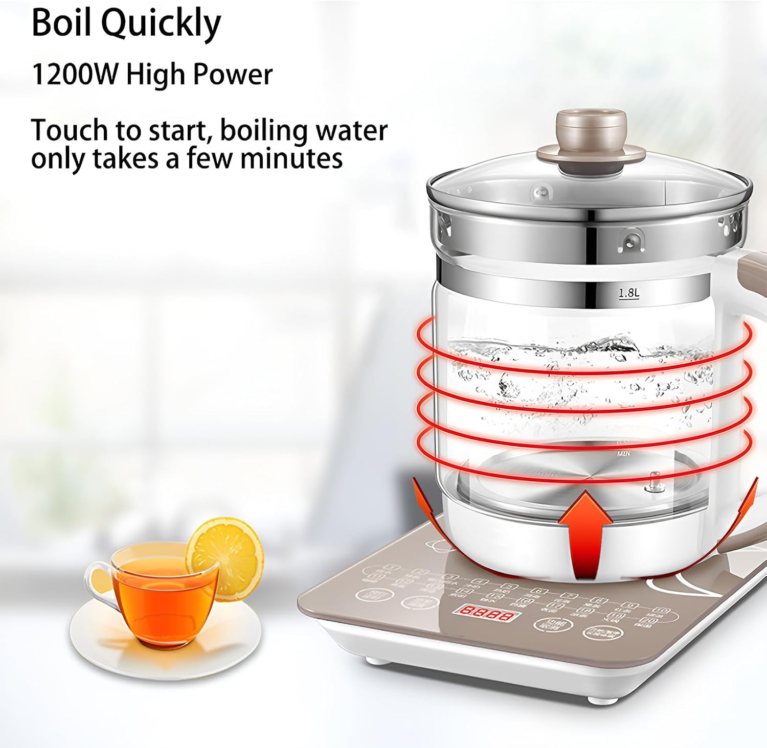 1.8L Multifunctional Health Teapot, Electric Smart Hot Tea Kettle With 1.8l Stainless Steel Tea Maker, Smart Touch Settings