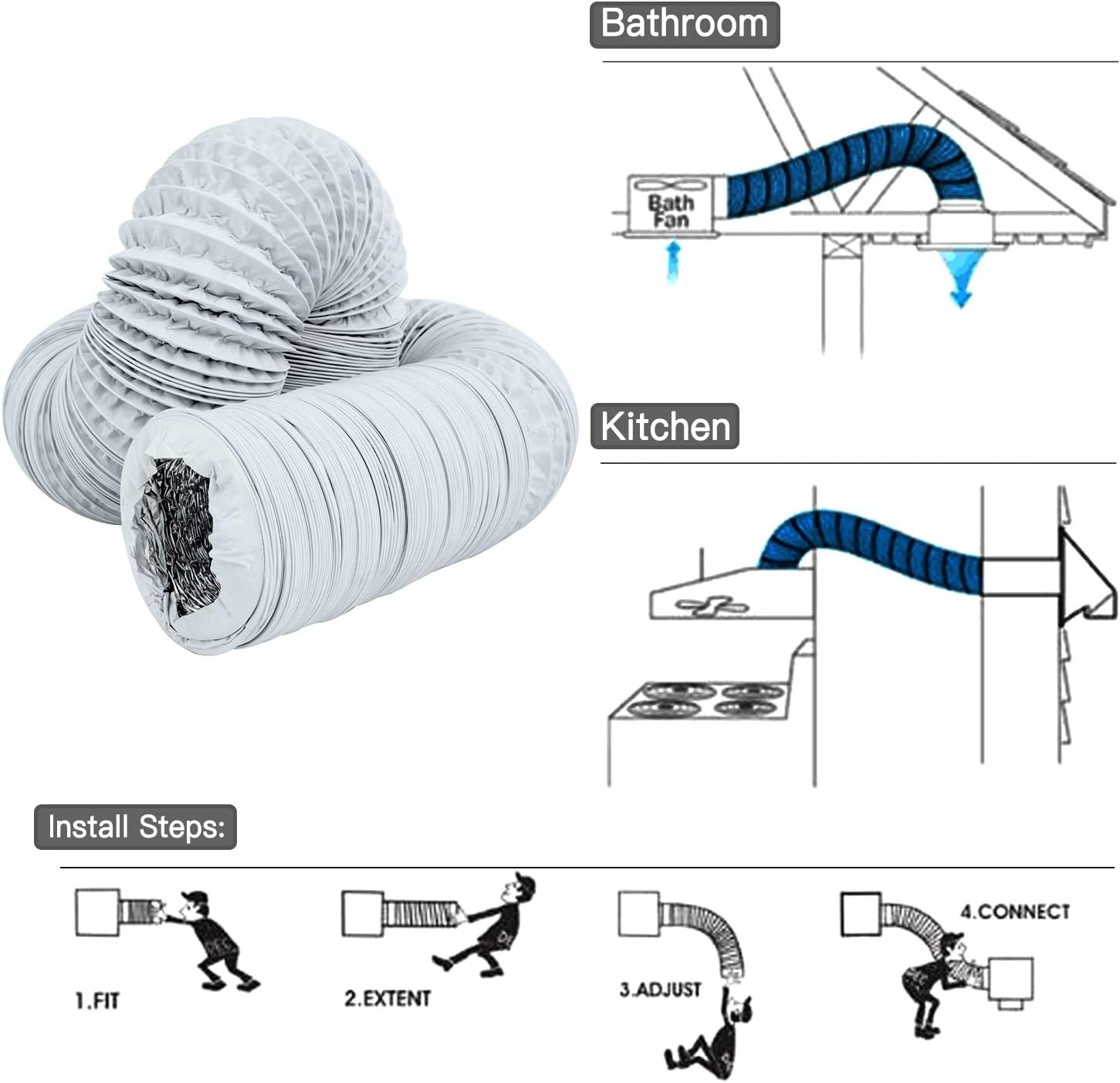 Exсluѕіvе Dіѕсоunt 🔥 Hon&Guan 3 inch Air Duct - 16 FT Long, White Flexible Ducting HVAC Ventilation Air Hose For Grow Tents, Dryer Rooms,Kitchen