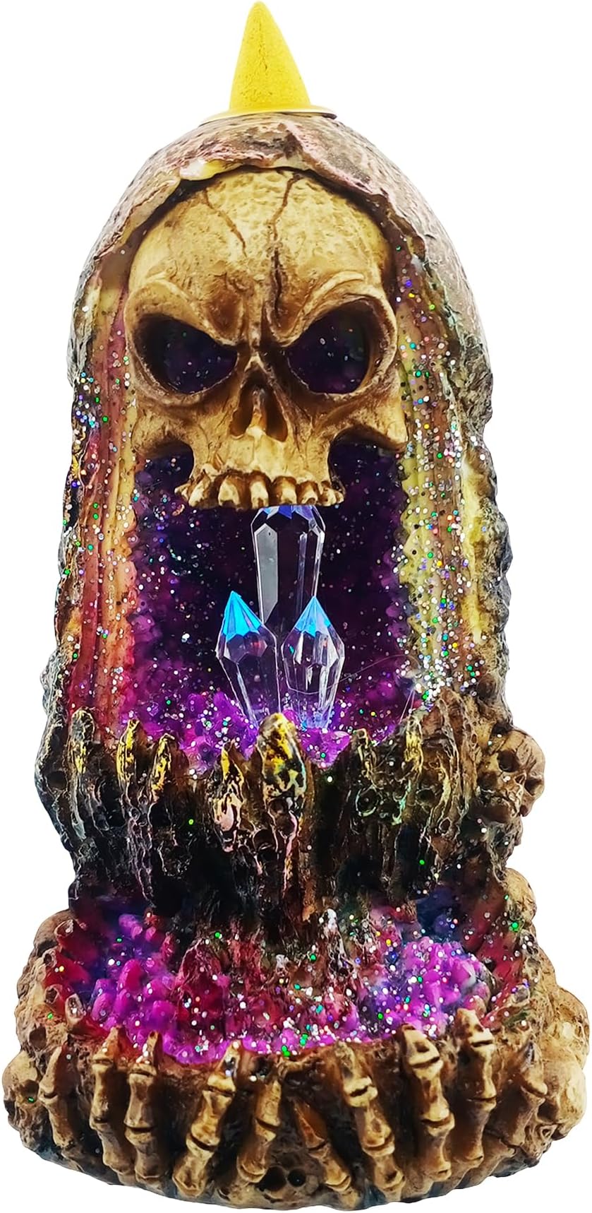 Fantasy Gifts Geode Skull Backflow Burner with LED – 6.5 Inch Crystal Waterfall Décor Accent | Mystical Skull Tabletop Decoration for Meditation, Gothic & Fantasy Home Décor