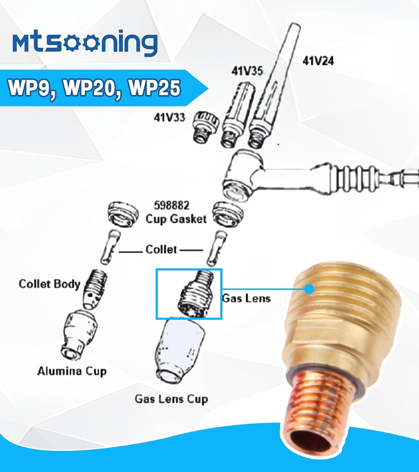 5PCS 45V44 2.4mm(3/32inch) Tig Welding Gas Lens Collet Body | Replacement for TIG Welding Torch WP-9/20/25