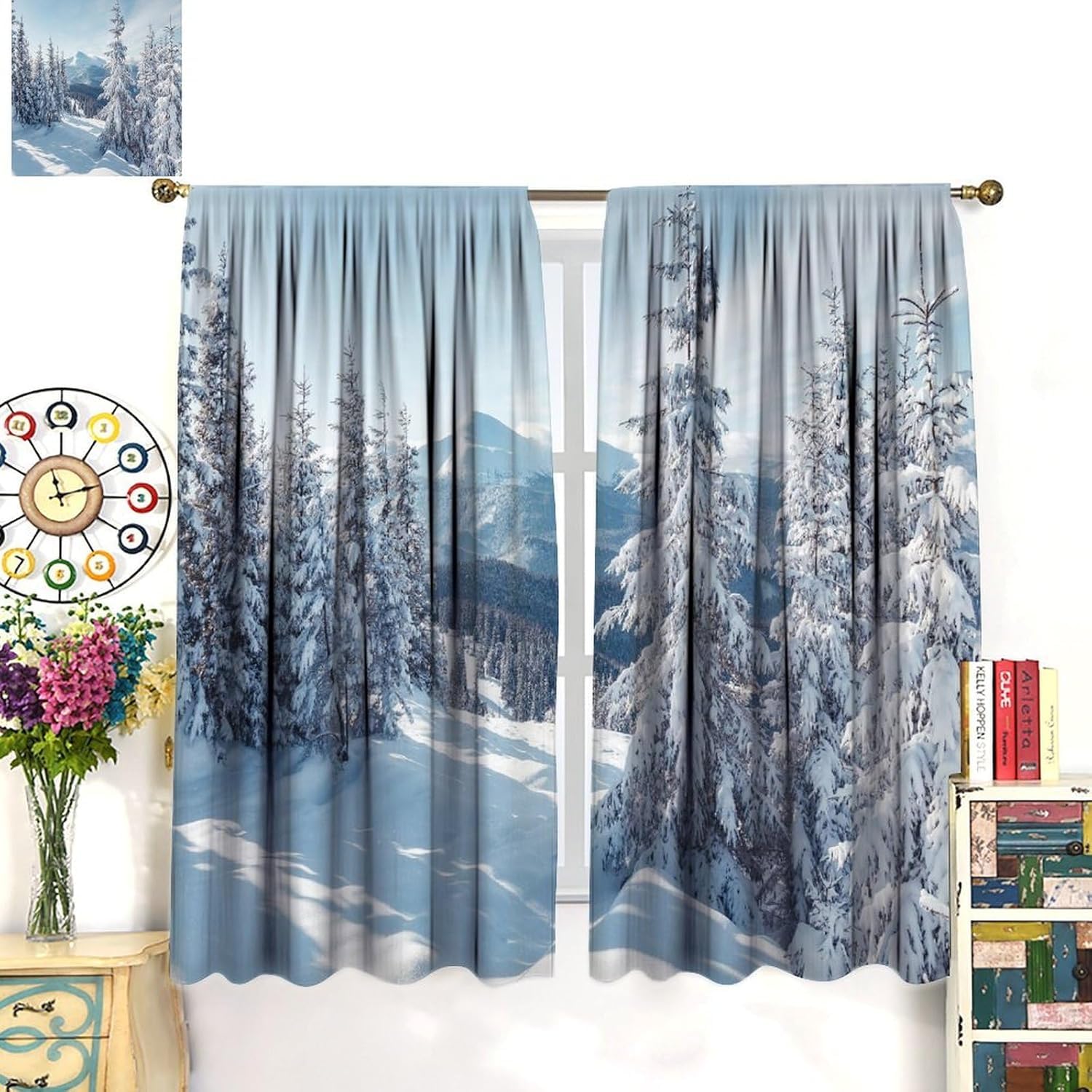 3D Vorhänge Mit Ösen Für Kleinkinderzimmer Schlafzimmer Wohnzimmer Esszimmer Winterliche Schneegebirgslandschaft Verdunklungs Vorhang Isolierend Wärmeschutz Geräuschreduzierung Gardinen 280-621018727