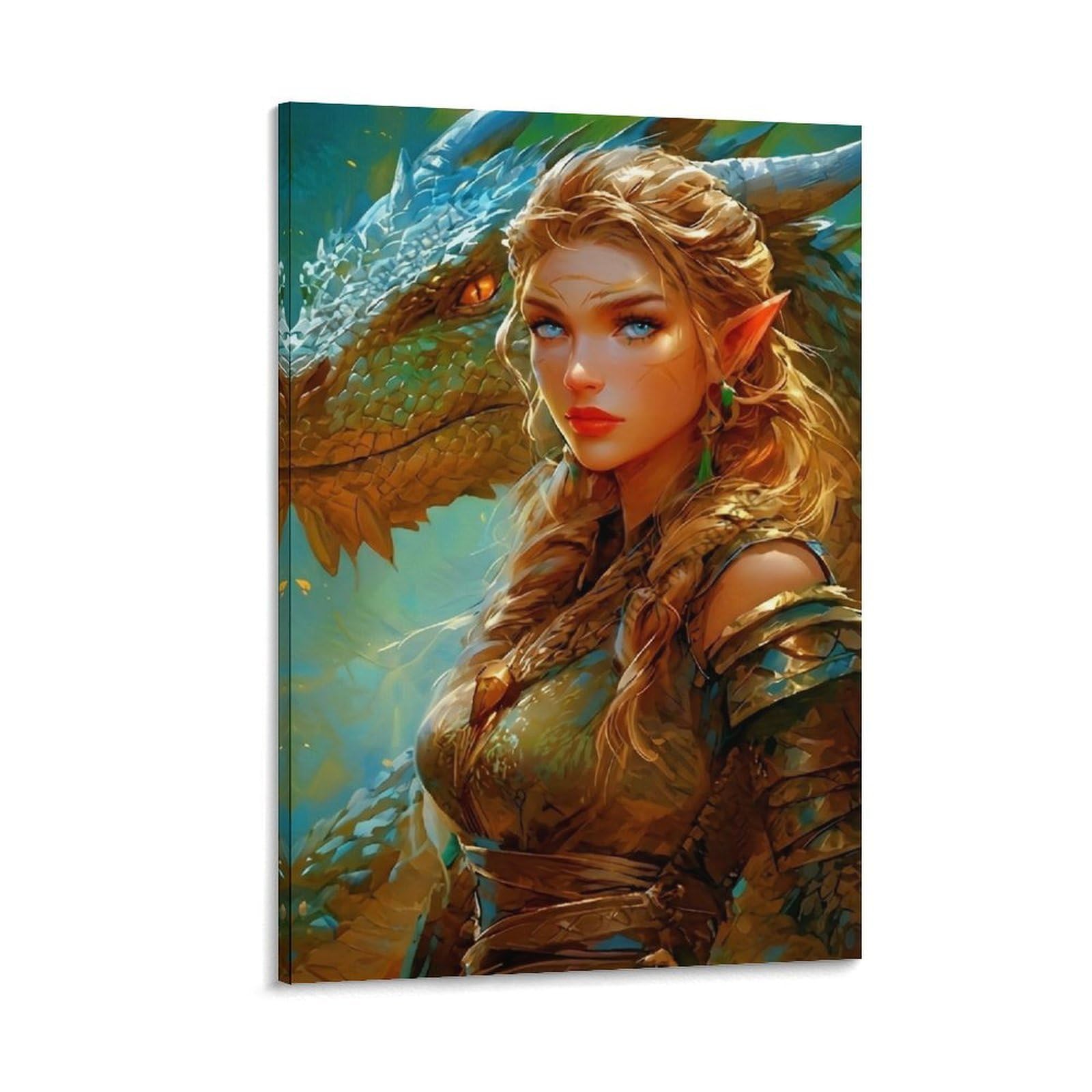 DHBANEIOK Dragon Rider Elf Poster Artwork Giclee Canvas Prints Modern Wall Art Picture Wall Hanging for Bathroom Wall Decor 24x36inch(60x90cm)