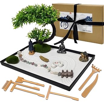 Japanischer Zen-Garten f r den Schreibtisch12x8 Zoll Home Mini-Zen-Garten SetJapanisches Zen Sand Garten Miniatur Geschenk Set f r zu Hause B ro Ornament