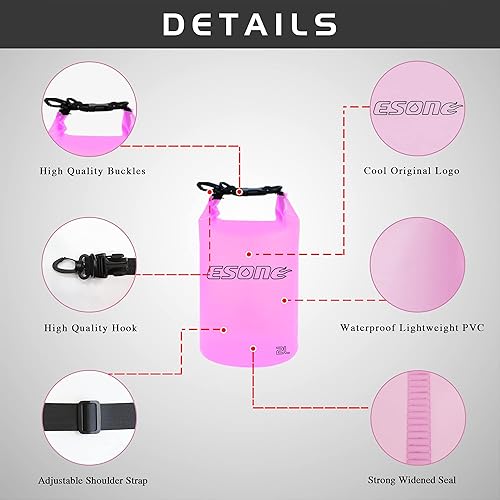 Miniatura 3 de ESONE Bolsa seca impermeable para mujeres y hombres, 2L5L10L15L20L Roll Top ligero transparente bolsa de almacenamiento seco mochila con funda de