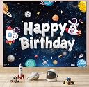 Party Propz Space Theme Birthday Decoration Backdrop 2 Pcs - Outer Space Astronaut Happy Birthday Backdrop Decoration for Boys (5 x 4 Ft) with Ribbon,Astronaut Theme Decor for Kids gallery image