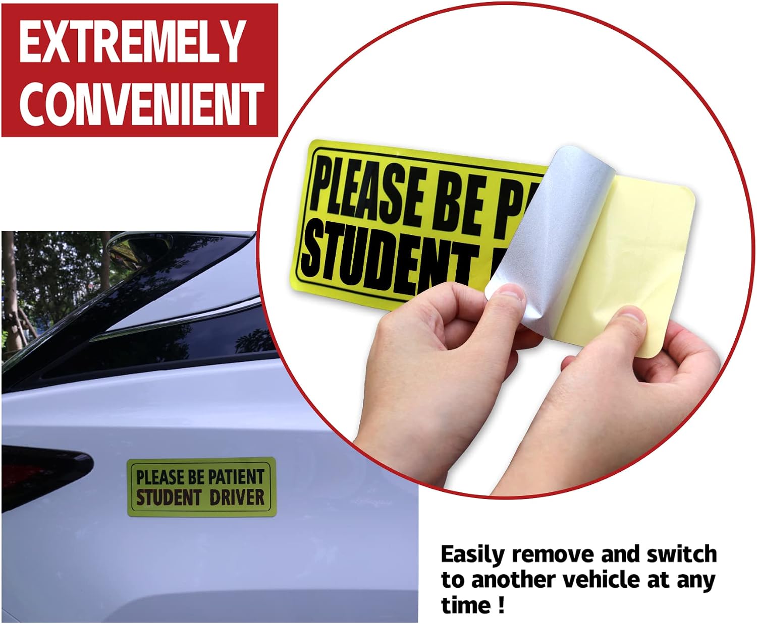 JUSTTOP 3pcs Student Driver Sticker for Car, Please Be Patient Student Driver Stickers, New Drivers Sticker Safety Warning, Reflective Rookie Driver Bumper Sticker for Teenage Driving Gifts(Black)