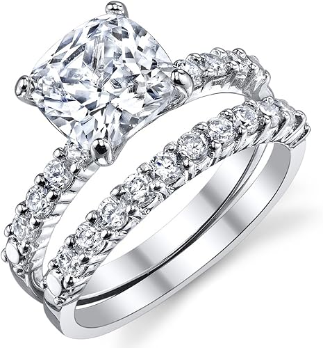 2 Carat Cushion Cut CZ Halo Engagement Ring White Gold Plated