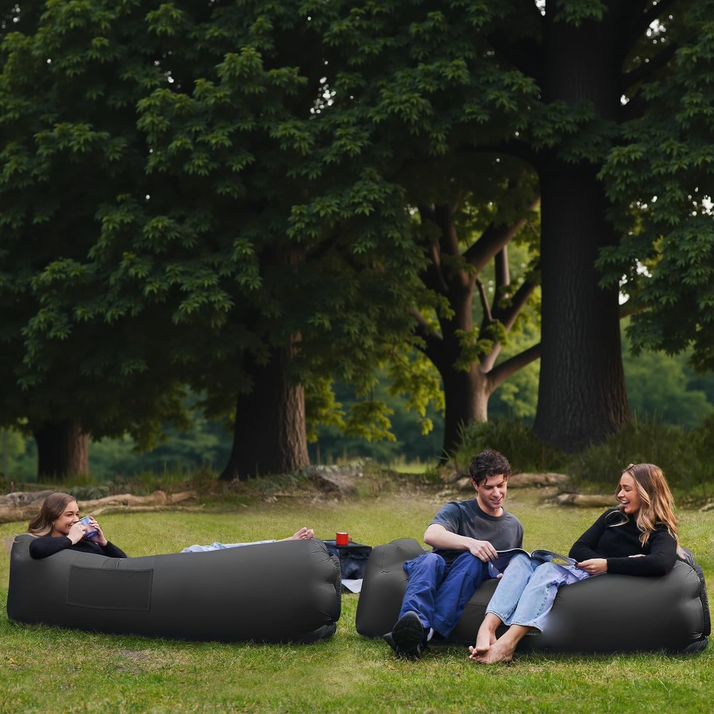 Nadmuchiwana sofa plażowa. Łóżko powietrzne wodoszczelne. Air Lounger do aktywności na świeżym powietrzu kemping i na plażę Nowy (czarny)