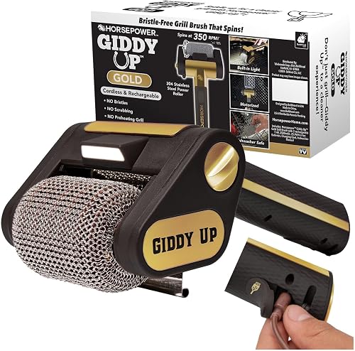 Horsepower Giddy Up Gold Bristle-Free Spinning Grill Brush, Cordless