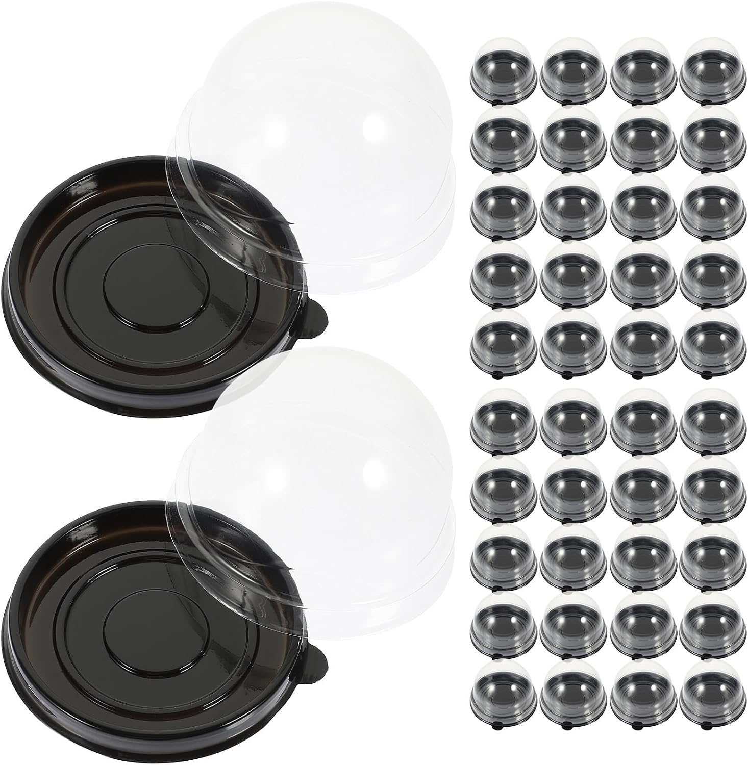 Egg Yolk Puff Baking Packaging Boxes with Small Dome Lid, Black Round Moon Cake Wrapping Trays, 50pcs Dessert Packing Cake Boxes for Bakery and Home Use
