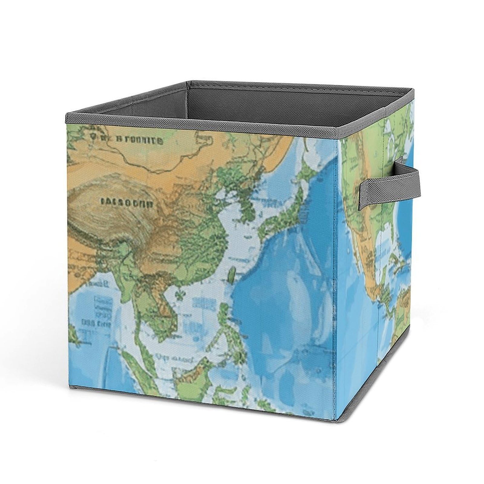 BTCOWZRV Map Cube Storage Bins - 11 Inch Heavy Duty Fabric Closet Bins for Shelves, Cube Organizer - Collapsible Storage Boxes with Handle Decorative Clothing Storage Baskets