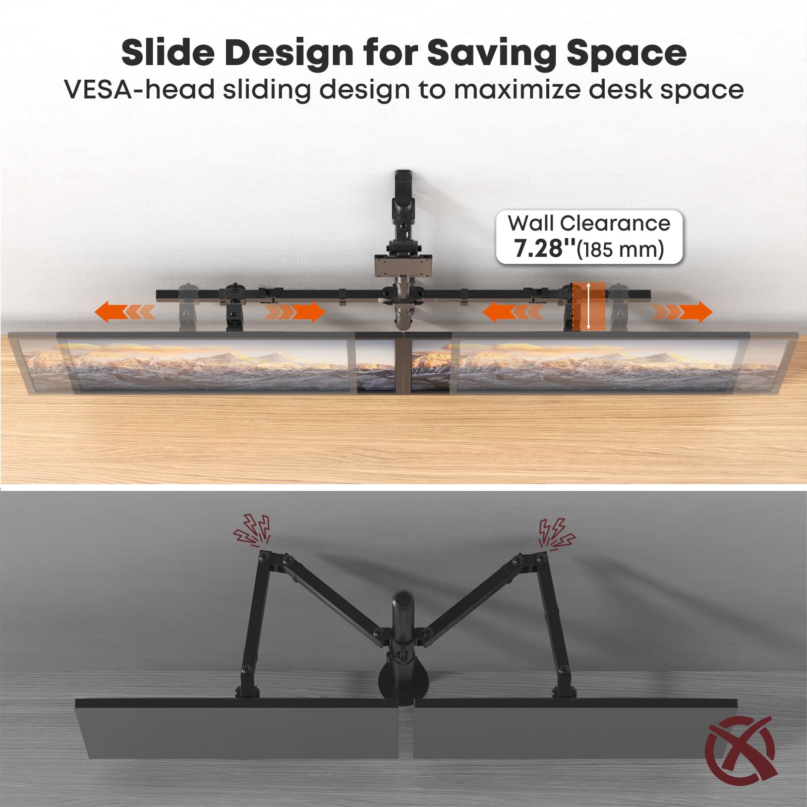 Support Mural Triple Écran 49" VESA 75/100 Noir